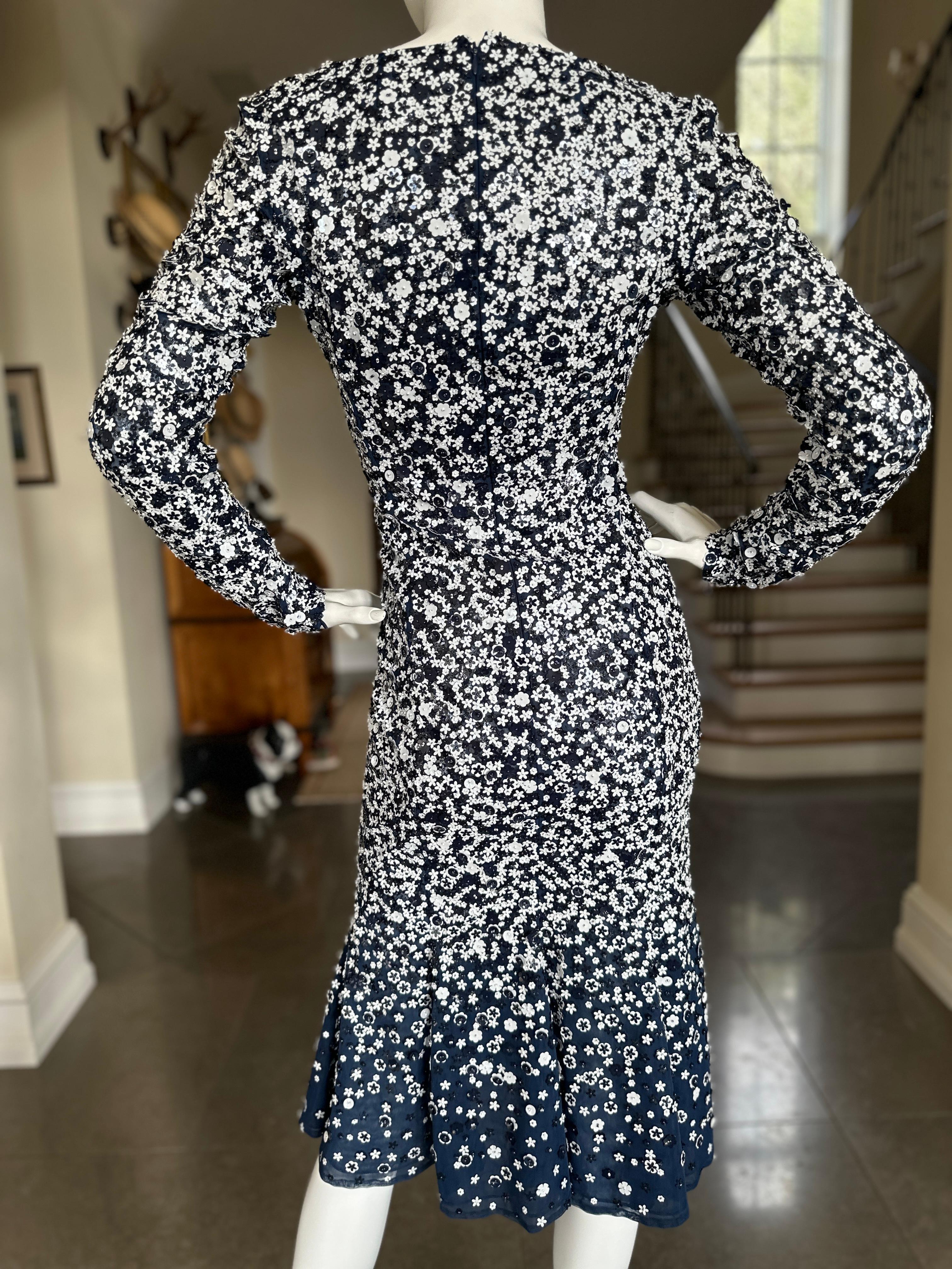 Michael Kors Collection Long Sleeve Blue Dress with Flower Sequin Details For Sale 3