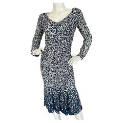 Vintage Michael Kors Collection Long Sleeve Blue Dress with Flower Sequin Details