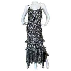 Vintage Michael Kors Collection Metallic Reptile Print Silk Ruffled Dress 