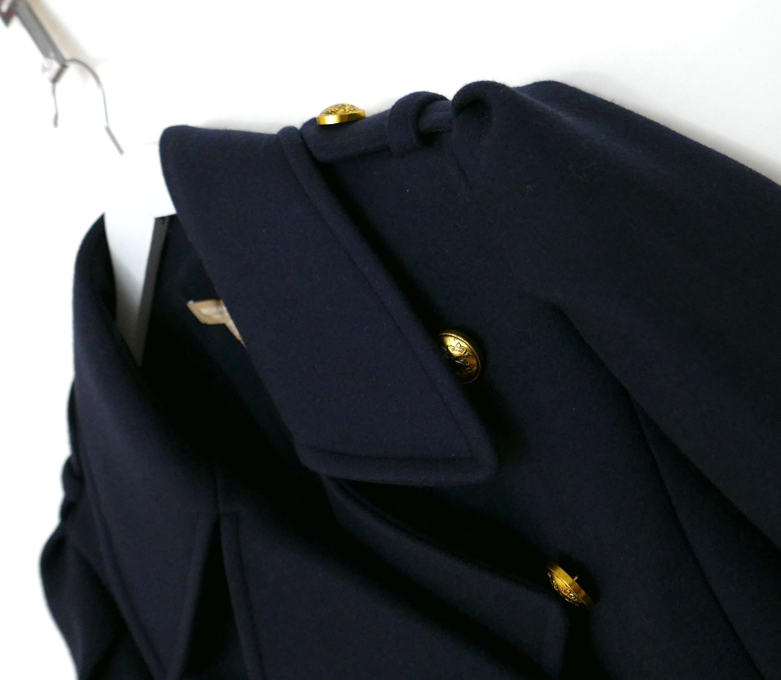 Michael Kors Collection Navy Blue Heavy Wool Military Pea Coat In New Condition For Sale In London, GB