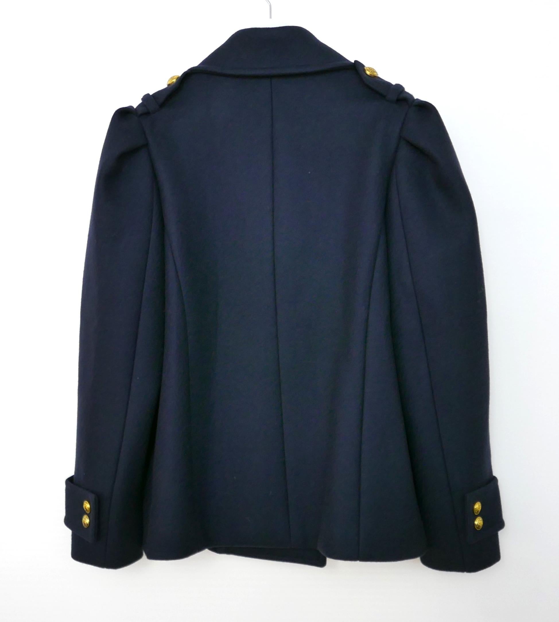 Michael Kors Collection Navy Blue Heavy Wool Military Pea Coat For Sale 1
