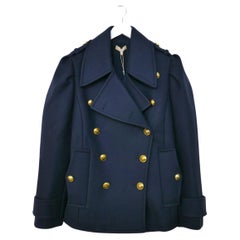 Michael Kors Collection Navy Blue Heavy Wool Military Pea Coat