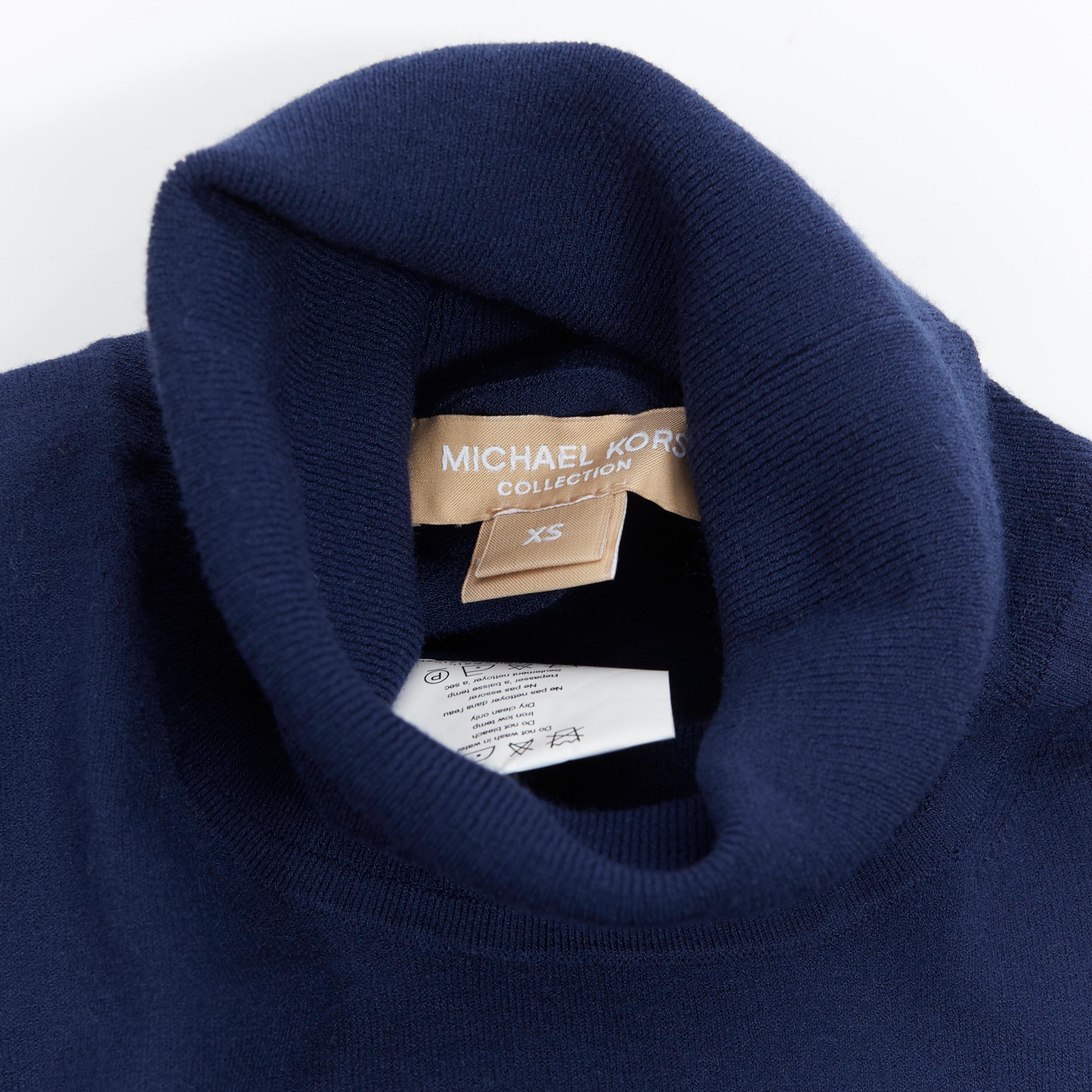 MICHAEL KORS COLLECTION navy blue minimalist short fit turtleneck sweater top XS 1
