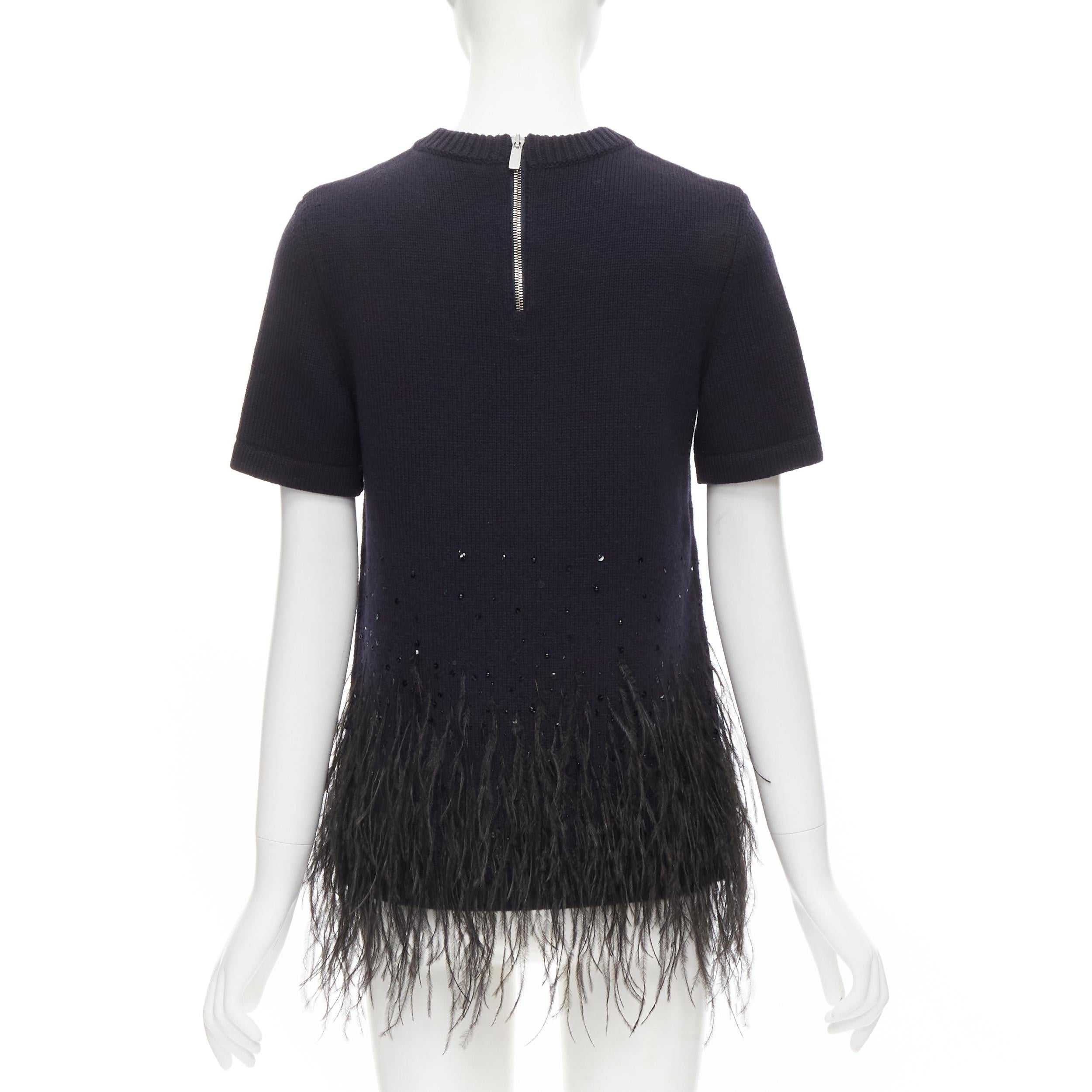 Women's MICHAEL KORS COLLECTION navy feather sequins embellished cashmere sweater XS For Sale