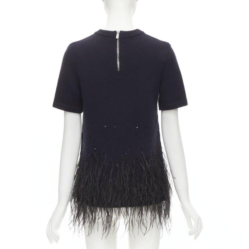 MICHAEL KORS COLLECTION marineblauer Kaschmirpullover mit Paillettenbesatz und Federn XS Damen im Angebot