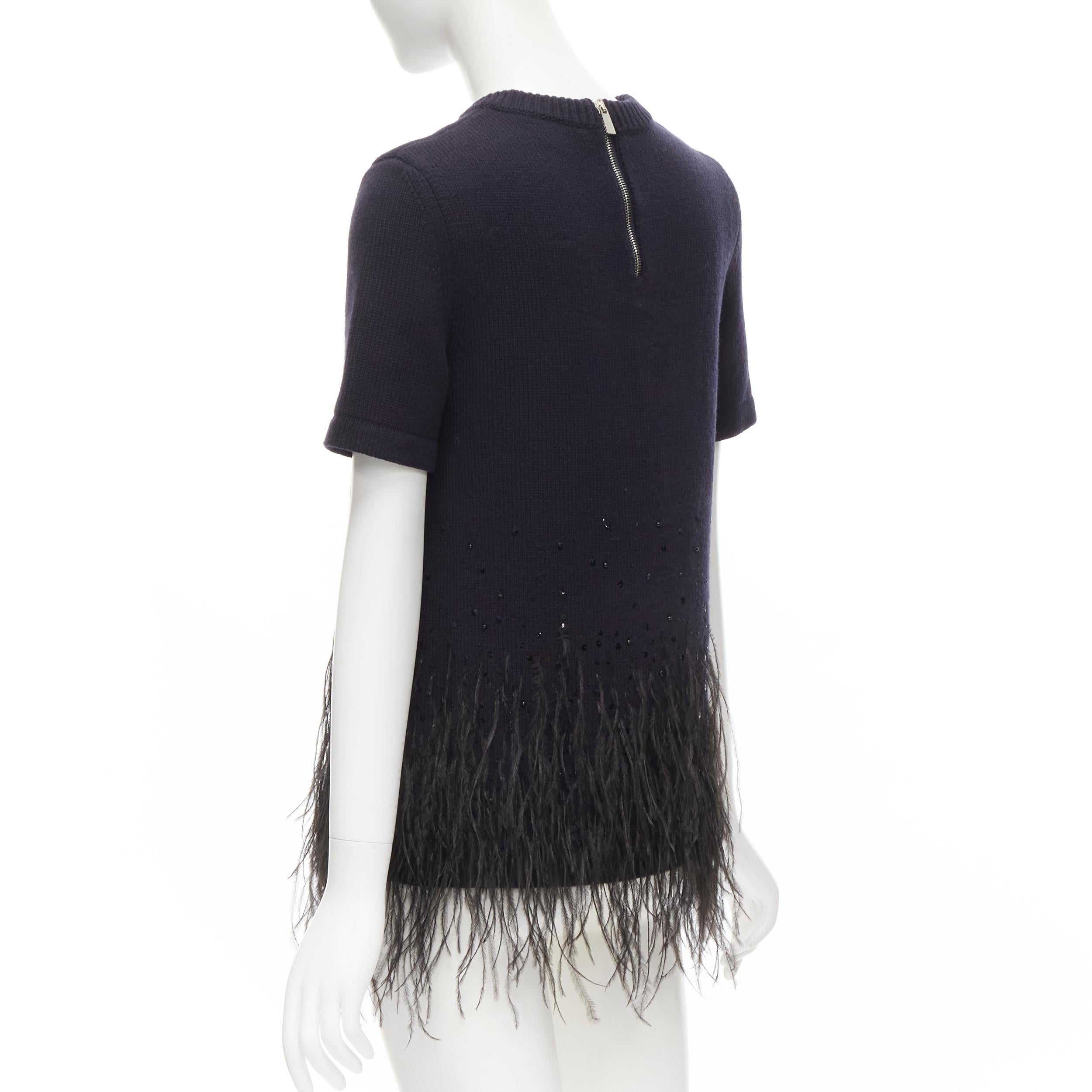 MICHAEL KORS COLLECTION navy feather sequins embellished cashmere sweater XS For Sale 1