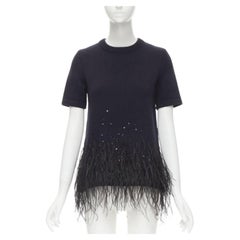 MICHAEL KORS COLLECTION navy feather sequins embellished cashmere sweater XS