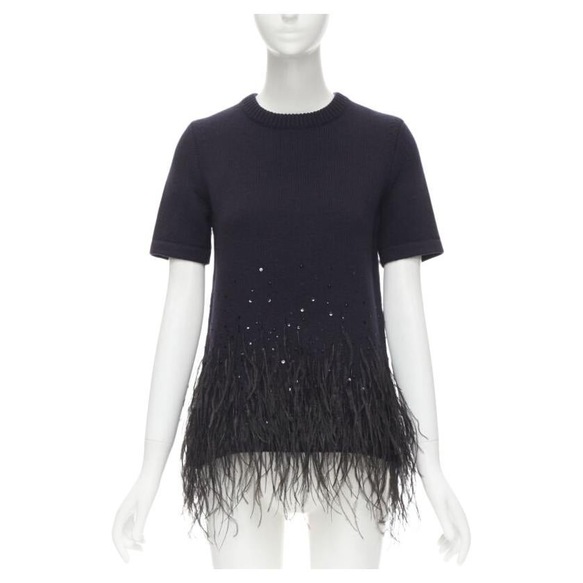 MICHAEL KORS COLLECTION marineblauer Kaschmirpullover mit Paillettenbesatz und Federn XS im Angebot