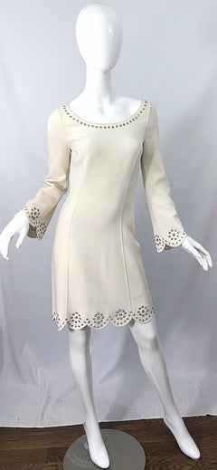 Michael Kors Collection Off White Ivory Size 2 / 4 Grommet Bell Sleeve Dress