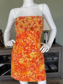 Michael Kors Collection Orange Floral Sequin Strapless Mini Cocktail Dress