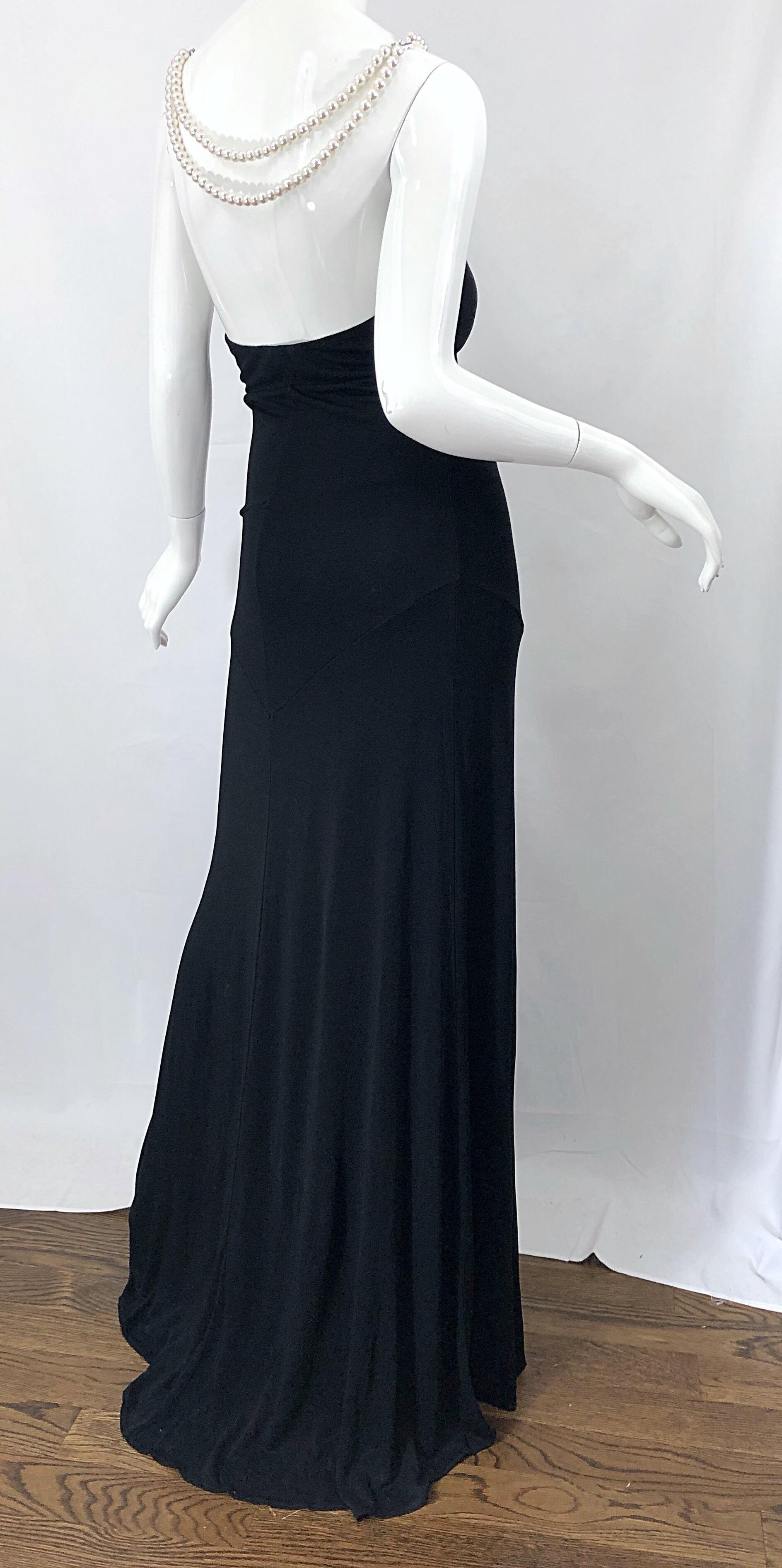 Michael Kors Collection Pearl Open Back Size 4 / 6 Black Grecian Gown Dress For Sale 5