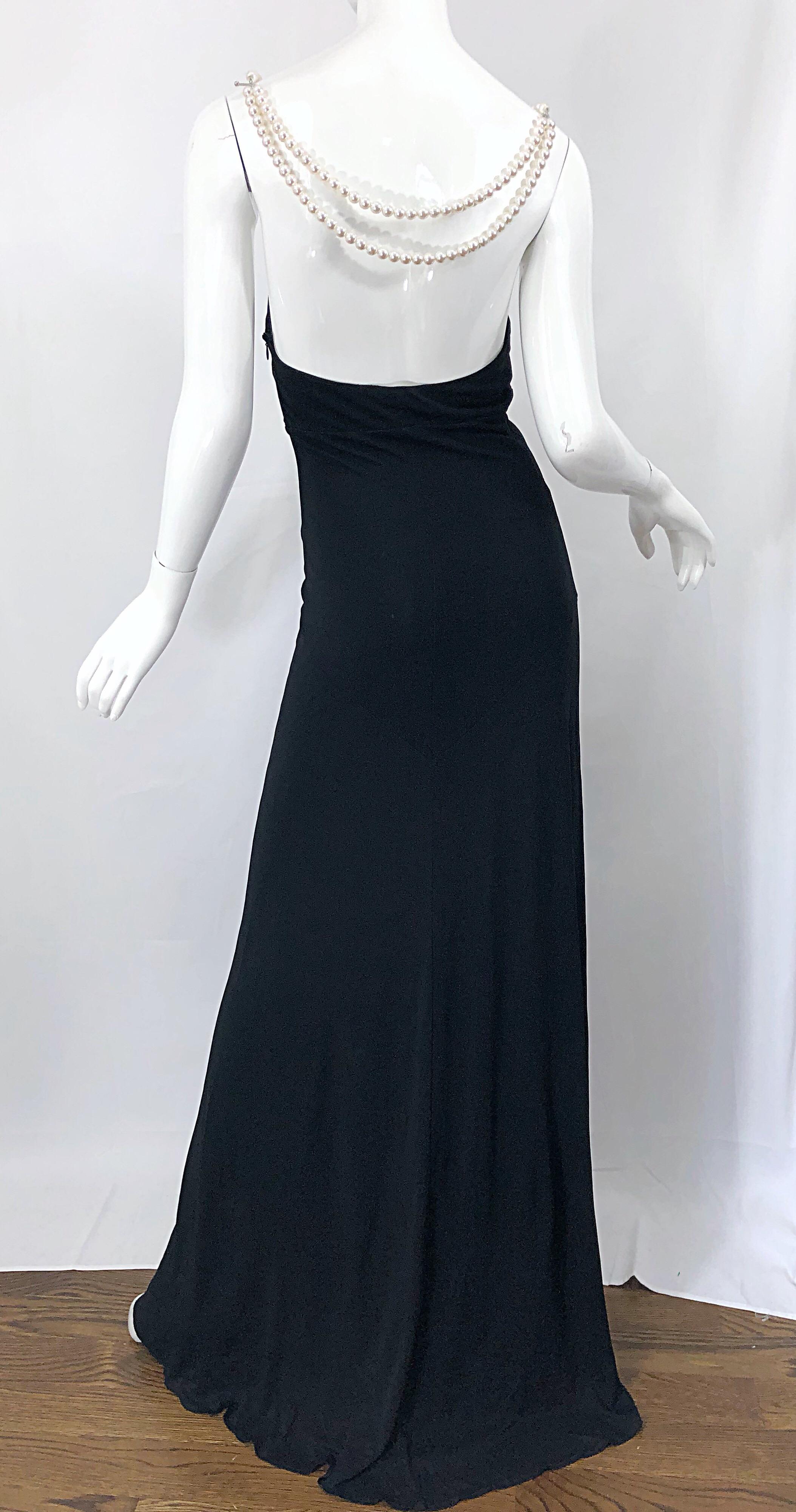 Michael Kors Collection Pearl Open Back Size 4 / 6 Black Grecian Gown Dress For Sale 9