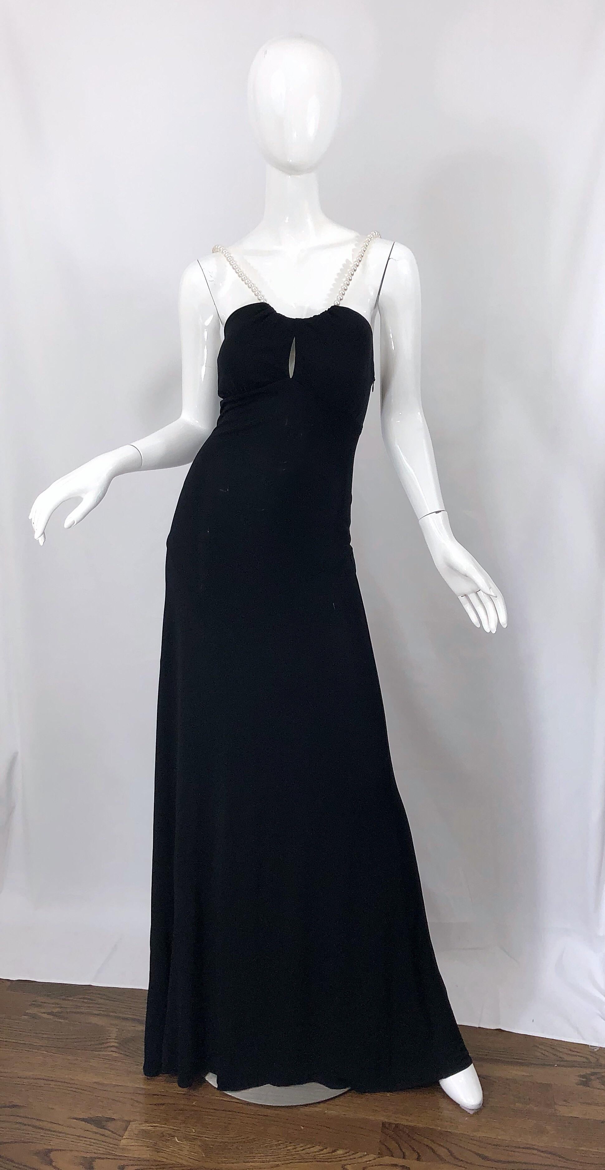 black gown with pearls