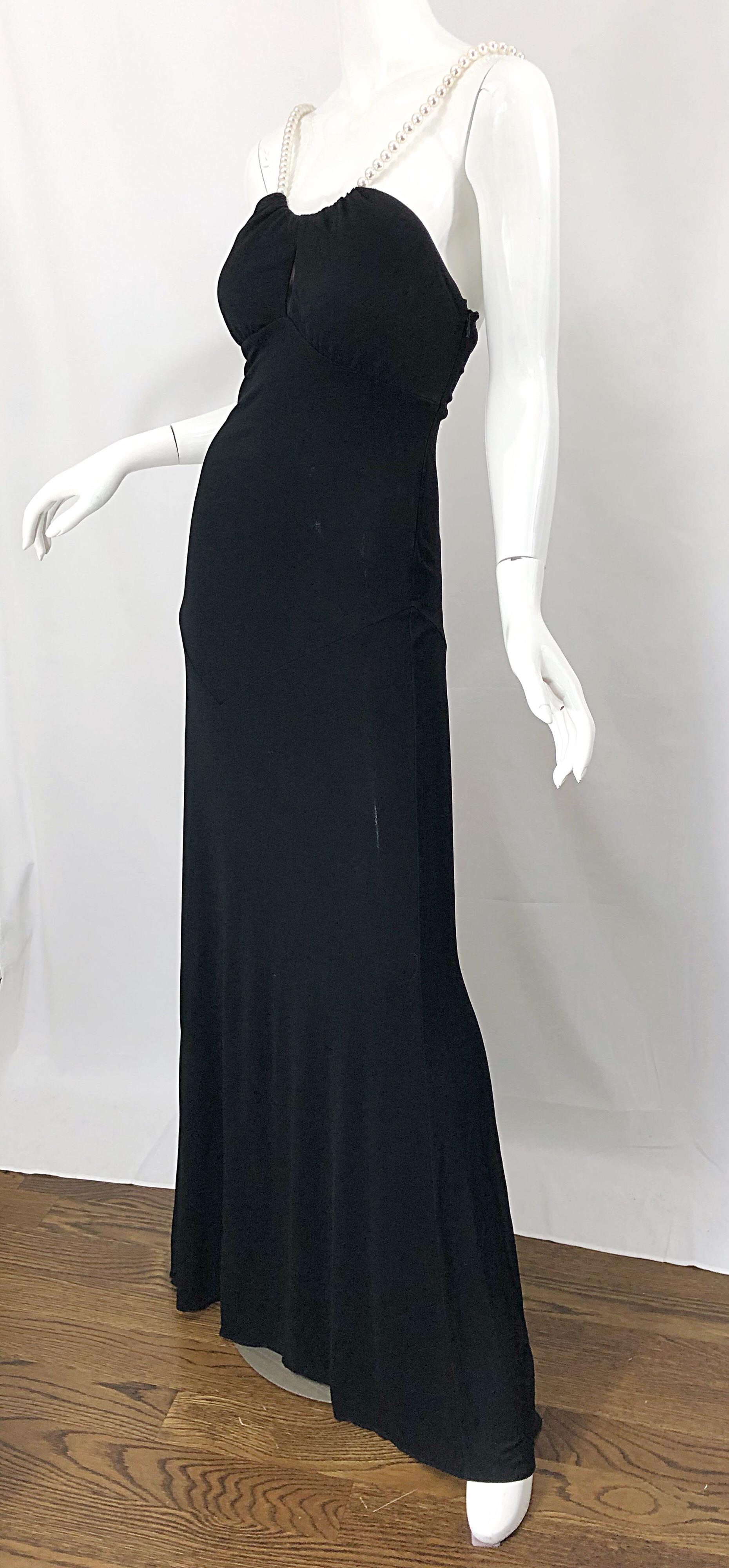 Michael Kors Collection Pearl Open Back Size 4 / 6 Black Grecian Gown Dress For Sale 2