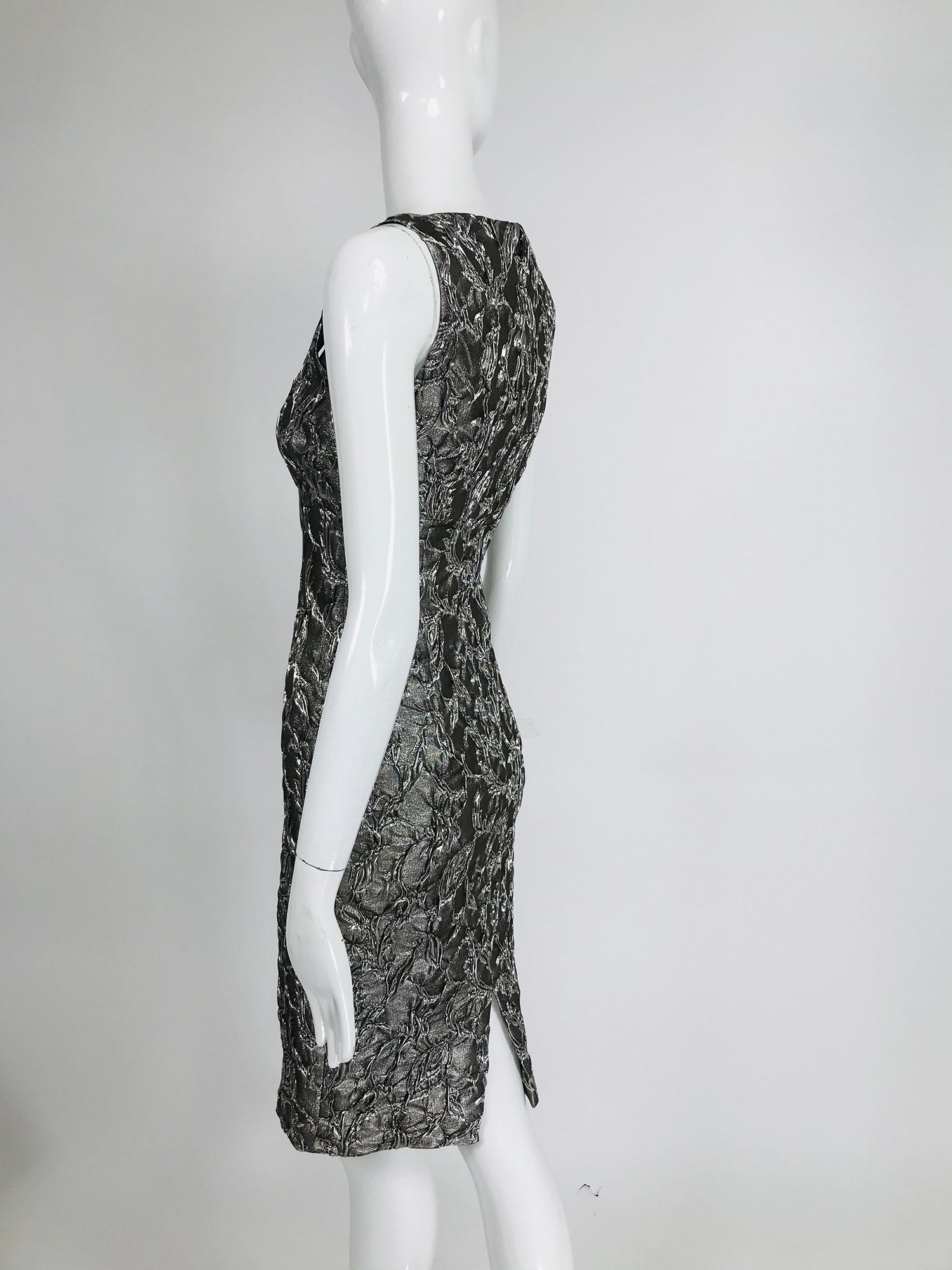 Michael Kors Collection Platinum Metallic Silk Cloque Sheath Dress  2
