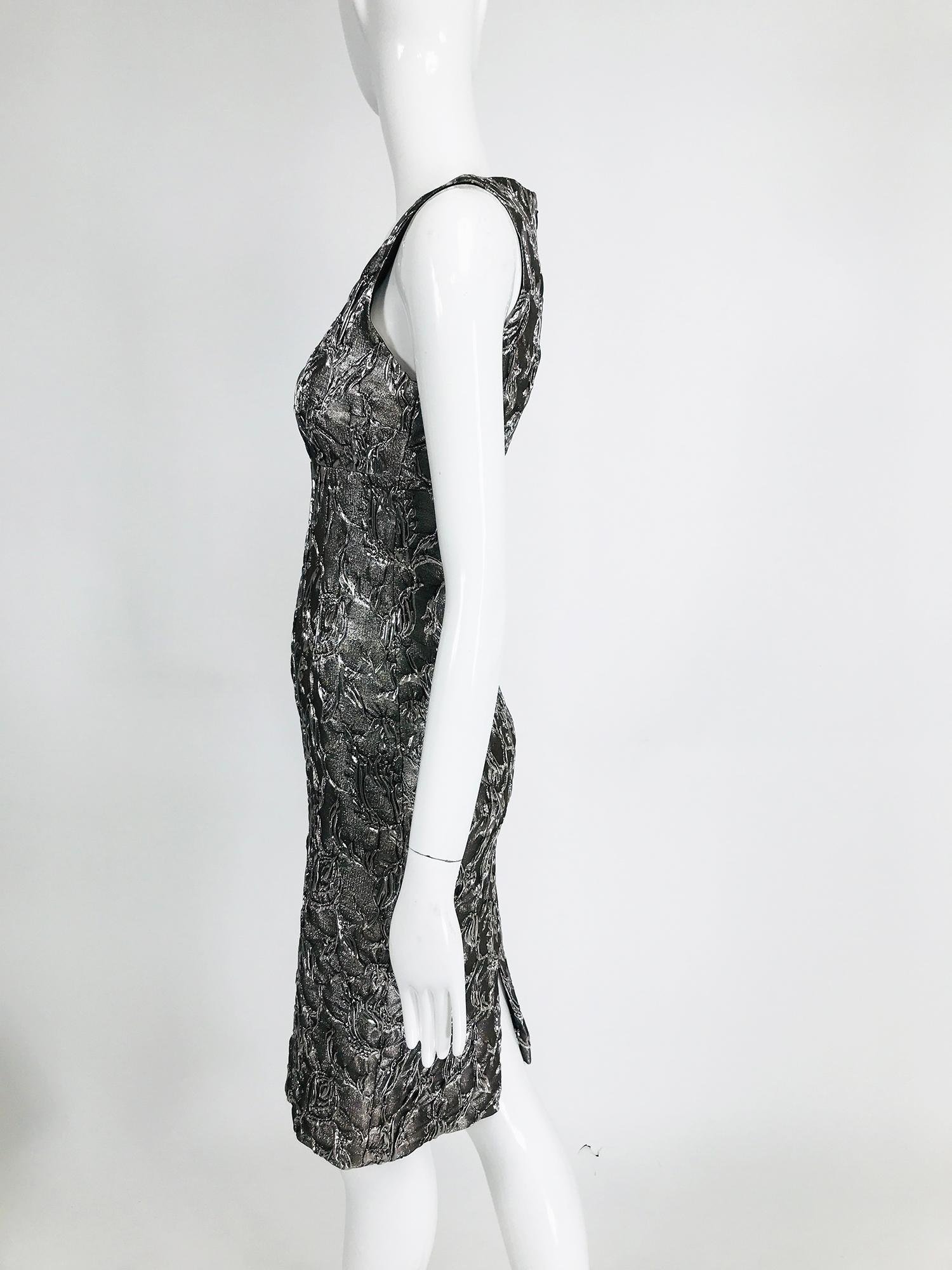 Michael Kors Collection Platinum Metallic Silk Cloque Sheath Dress  3