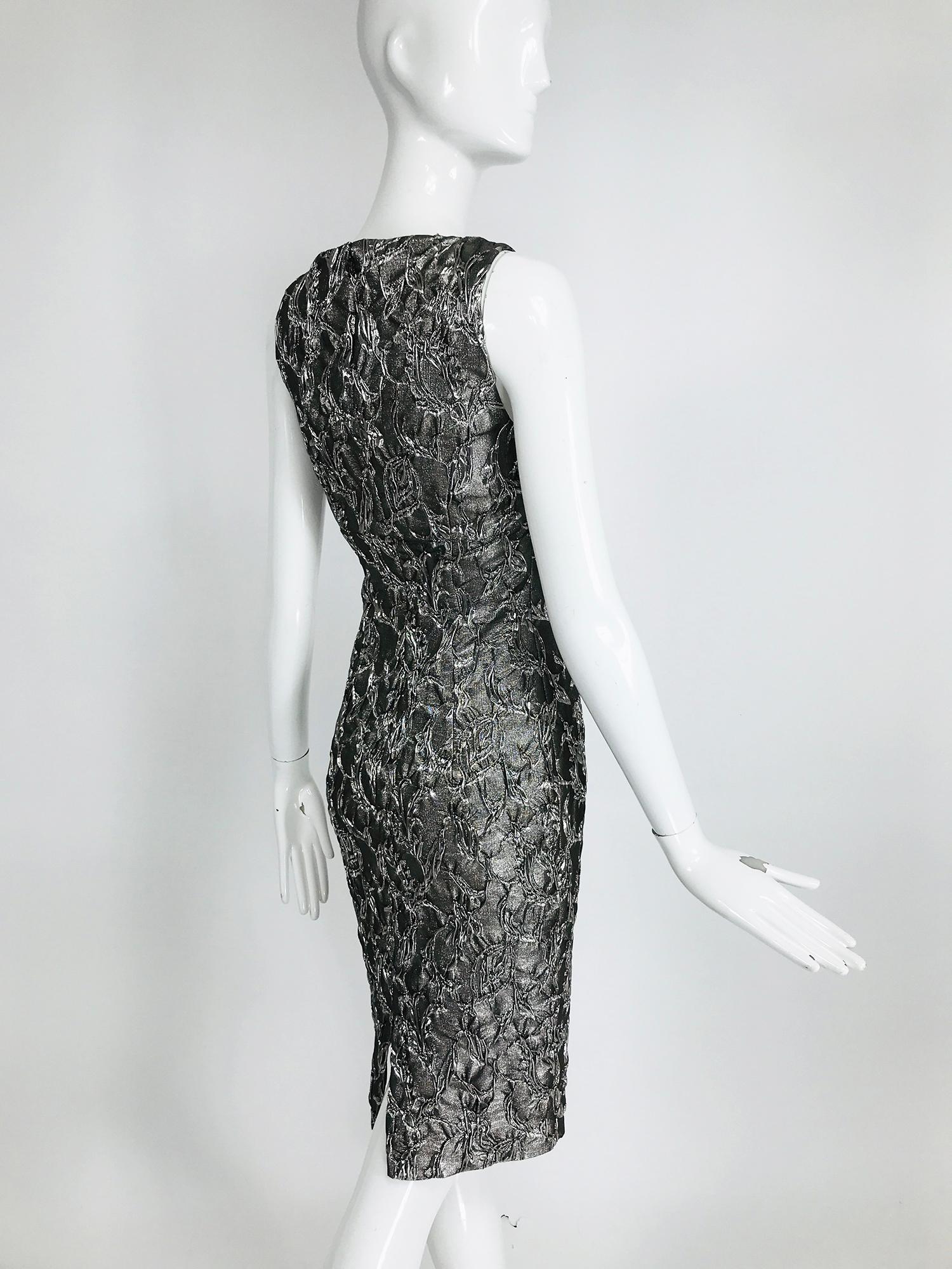 Black Michael Kors Collection Platinum Metallic Silk Cloque Sheath Dress 