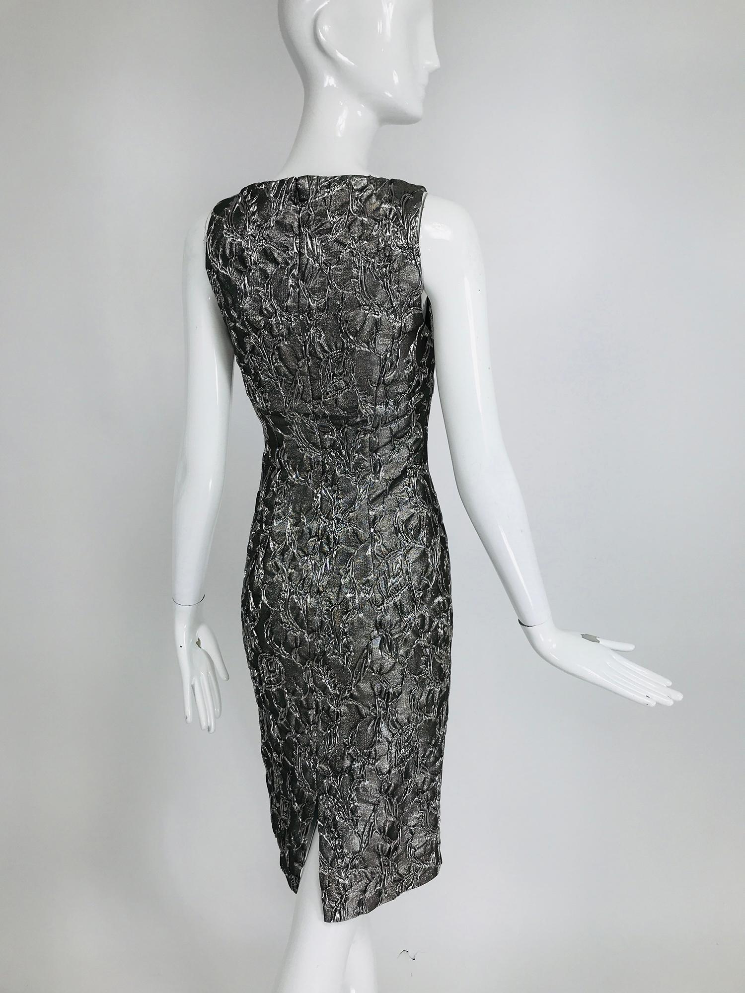 Michael Kors Collection Platinum Metallic Silk Cloque Sheath Dress  In Excellent Condition In West Palm Beach, FL