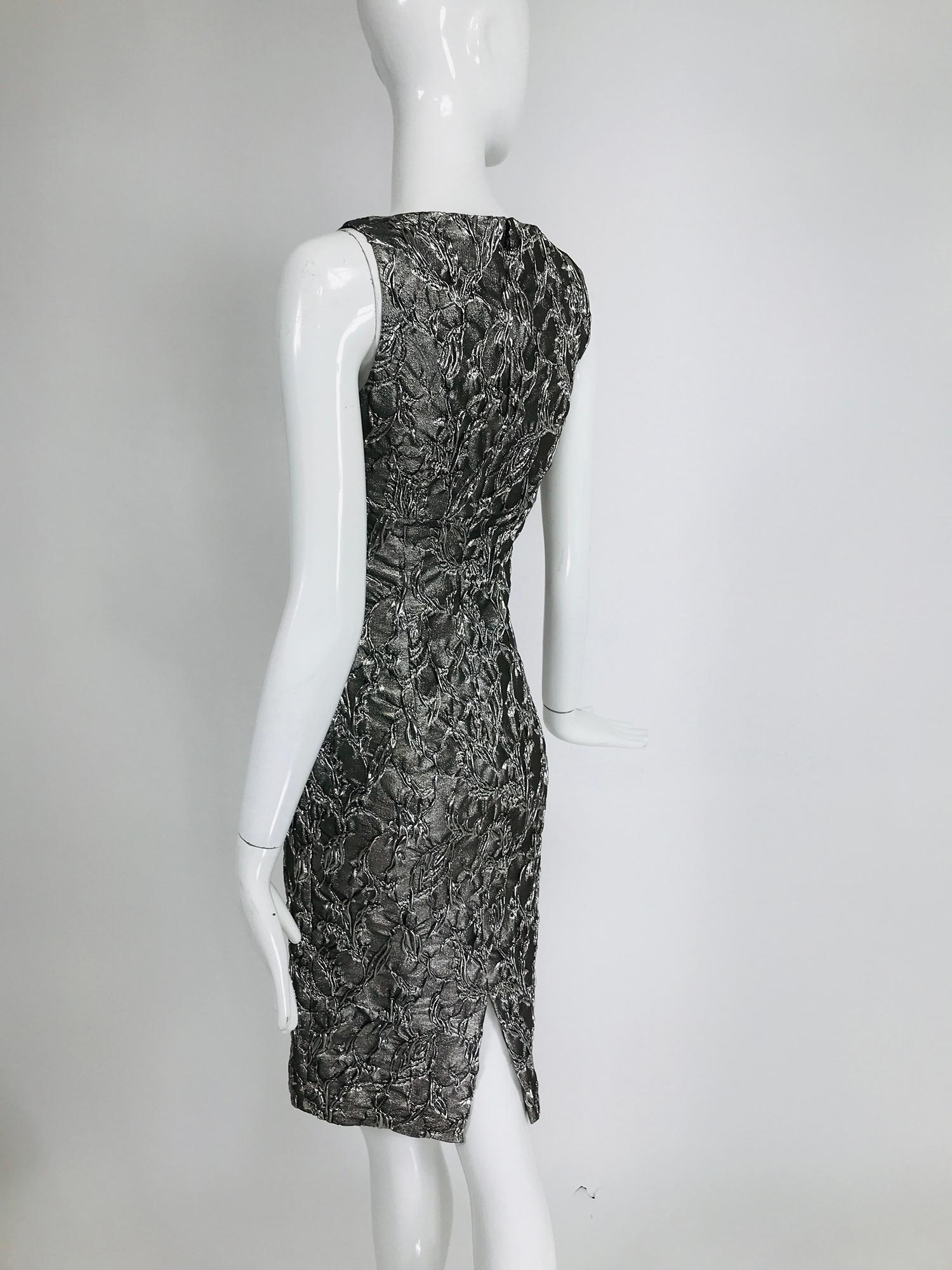 Michael Kors Collection Platinum Metallic Silk Cloque Sheath Dress  1