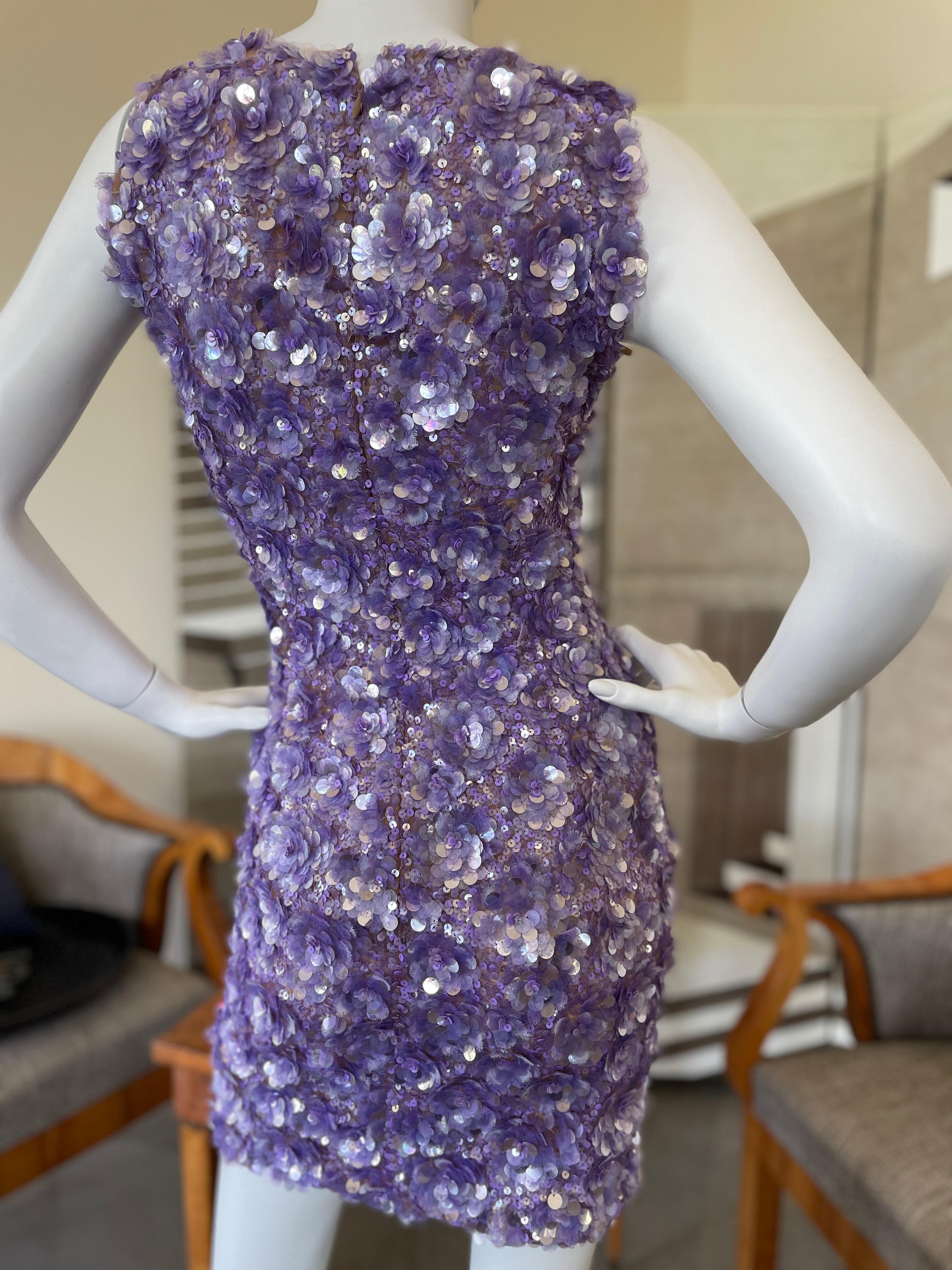 Michael Kors Collection Purple Sequin Strapless Cocktail Dress, Made in Italy.
  Stunning. Please use the zoom feature to see all the remarkable details.
Very 3D sequin flowers.
 Size 0, there is a lot of stretch.
Bust 34