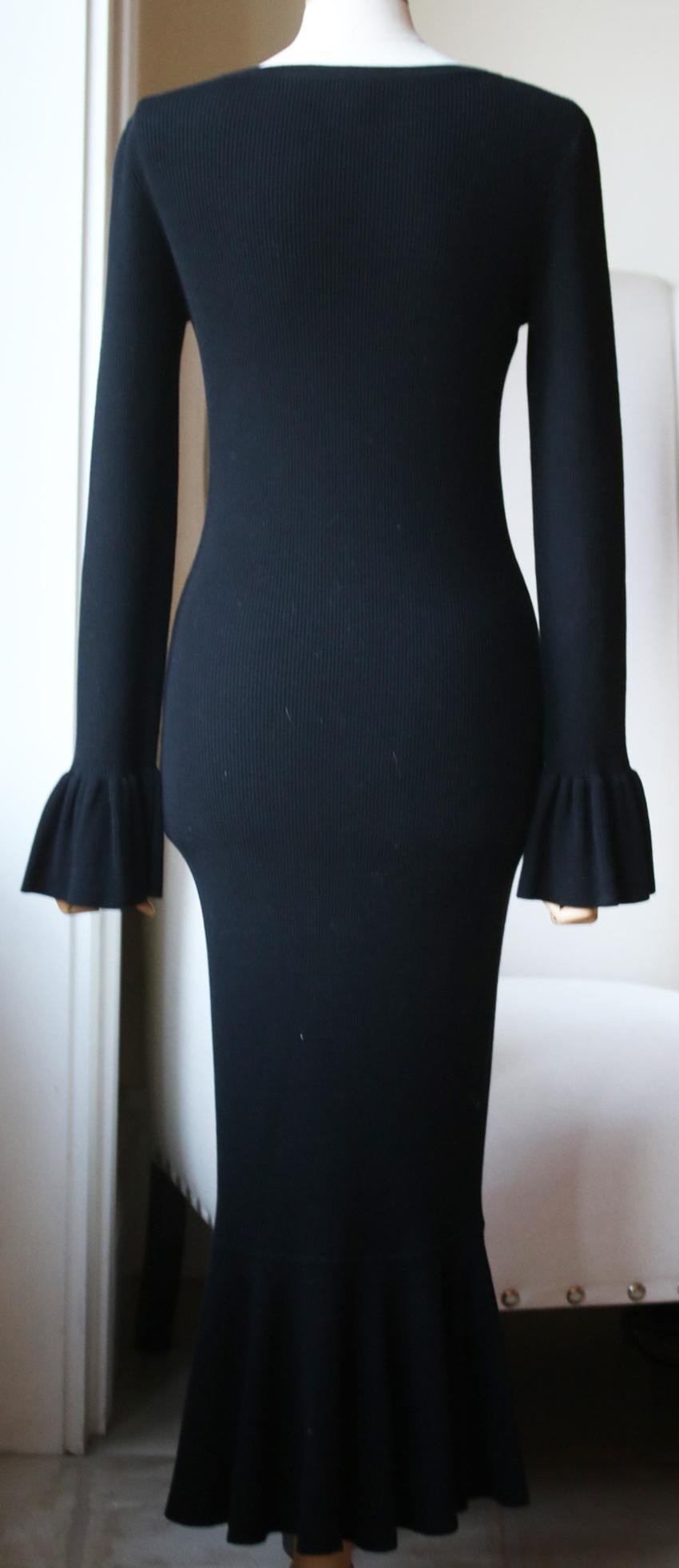 Michael Kors Collection Ruffle-Trimmed Ribbed Stretch-Knit Midi Dress In Excellent Condition In London, GB