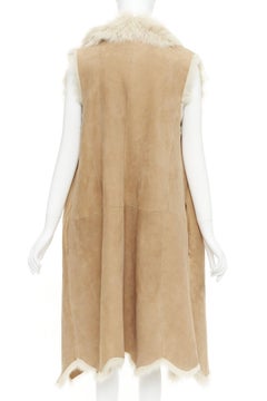 MICHAEL KORS COLLECTION Runway brown fur lined suede leather vest coat