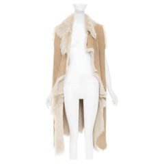 MICHAEL KORS COLLECTION Runway brown fur lined suede leather vest coat