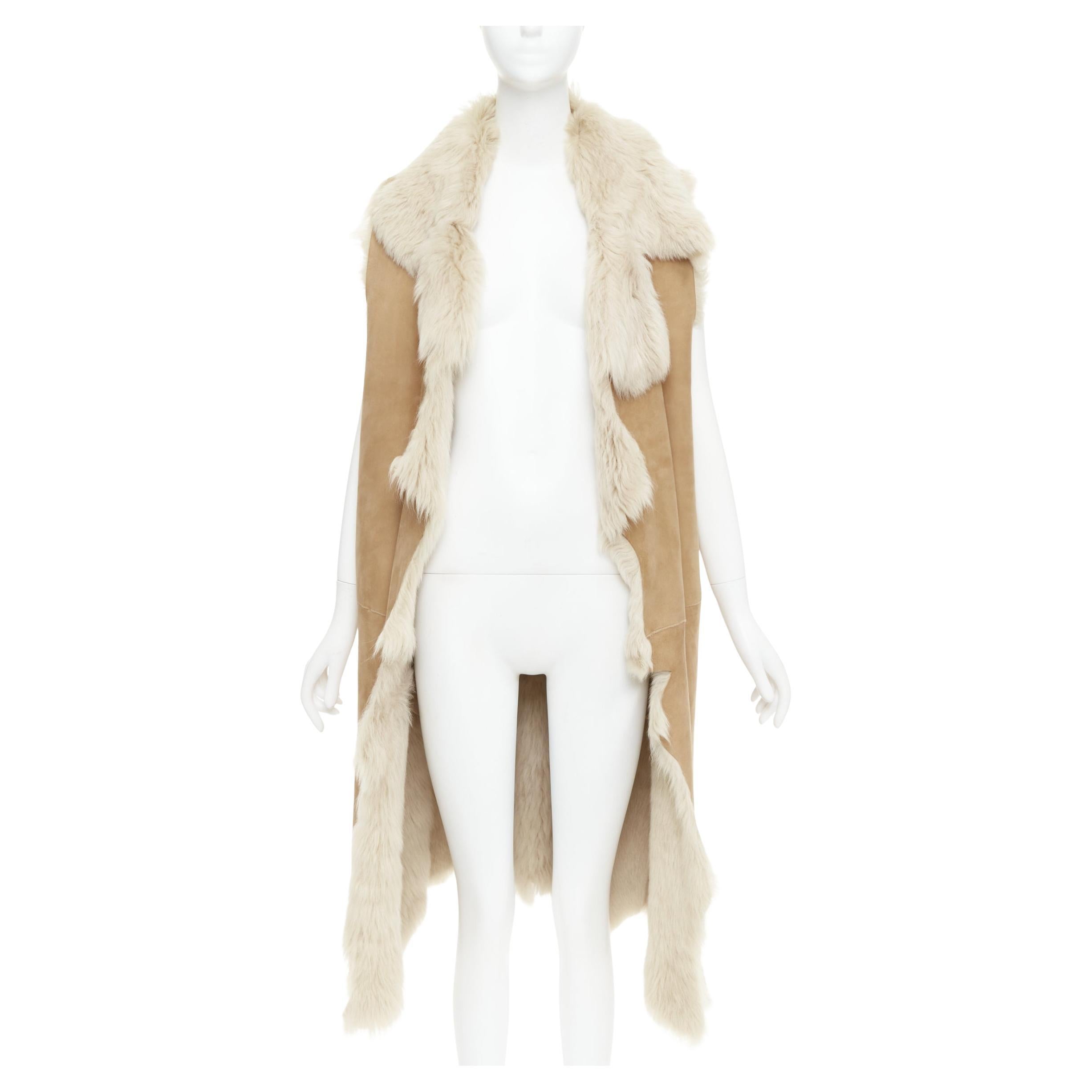 MICHAEL KORS COLLECTION Runway brown fur lined suede leather vest coat