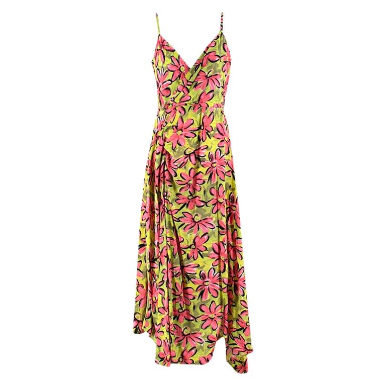 Michael Kors Collection Runway Pink and Green Silk Floral Dress - Size US 8  at 1stDibs