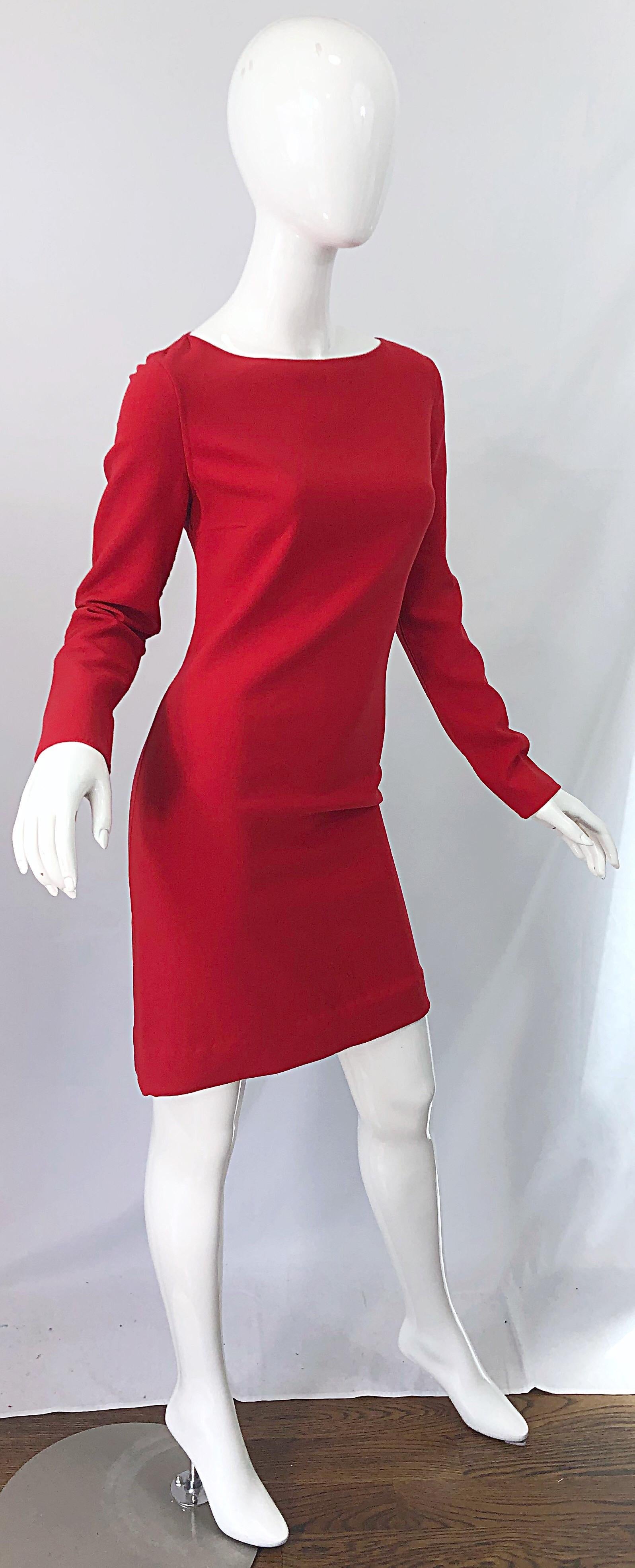 Michael Kors Collection Size 10 Early 2000s Lipstick Red Long Sleeve Dress For Sale 3