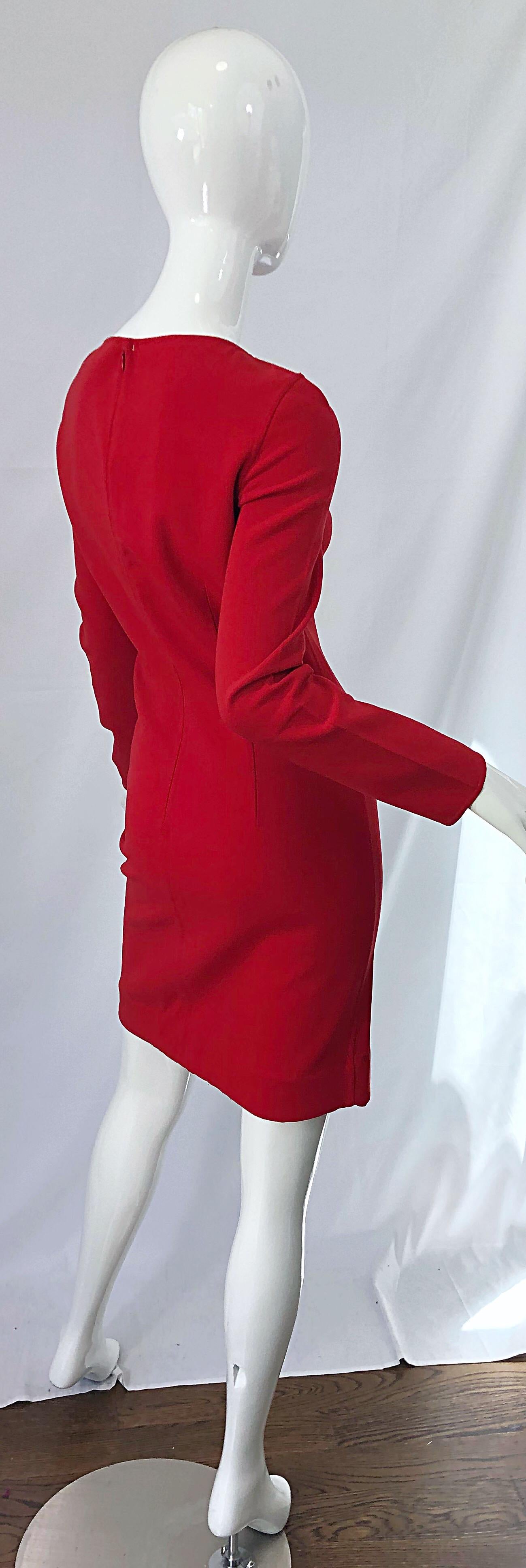 Michael Kors Collection Size 10 Early 2000s Lipstick Red Long Sleeve Dress For Sale 5