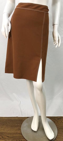 Michael Kors Collection Size 12 Caramel Brown Stretch Wool Jersey Pencil Skirt