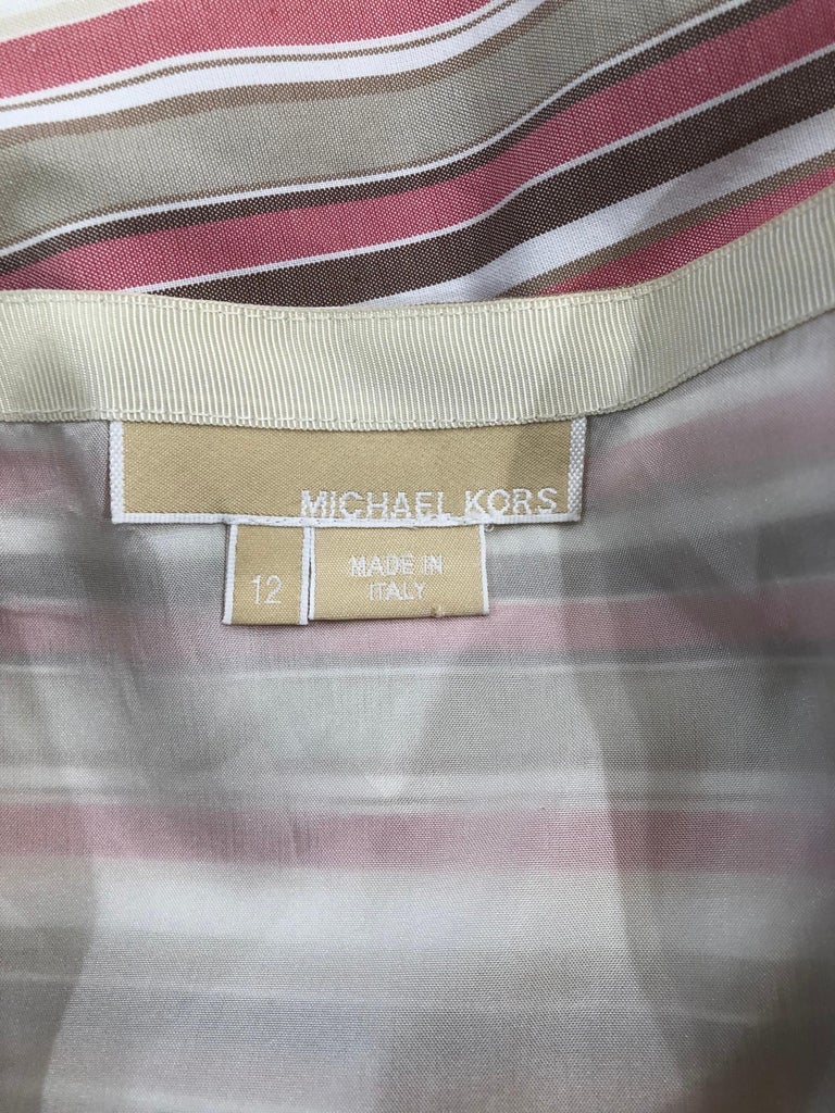 Michael Kors Collection Size 12 Pink + Brown + Tan 2000s Cotton Striped ...