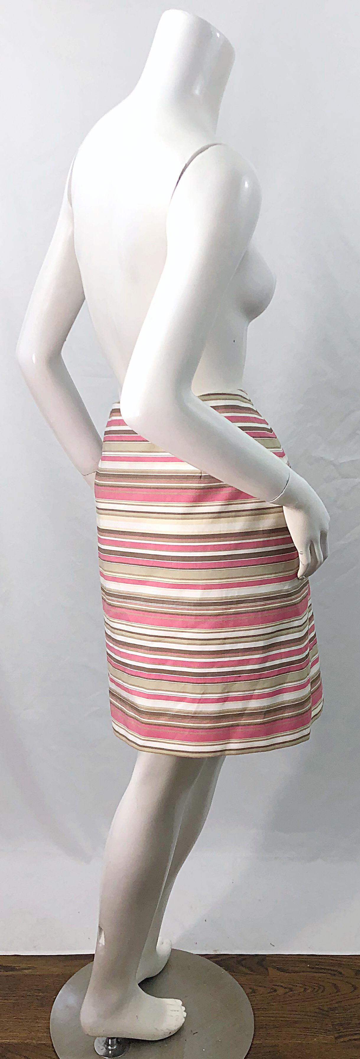 pink and white striped skirt
