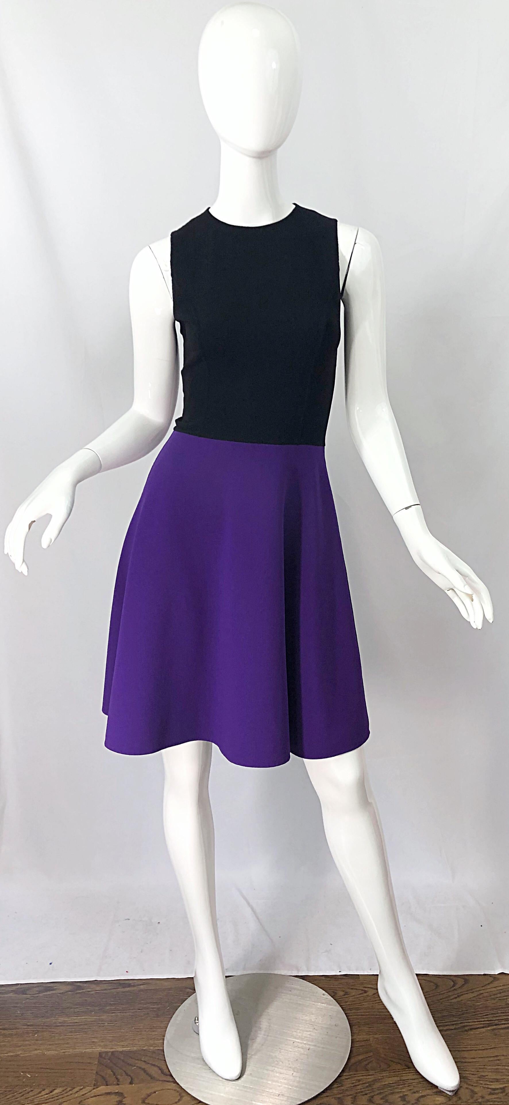 Michael Kors Collection Size 2 / 4 Purple + Black Color Block Sleeveles Dress For Sale 3