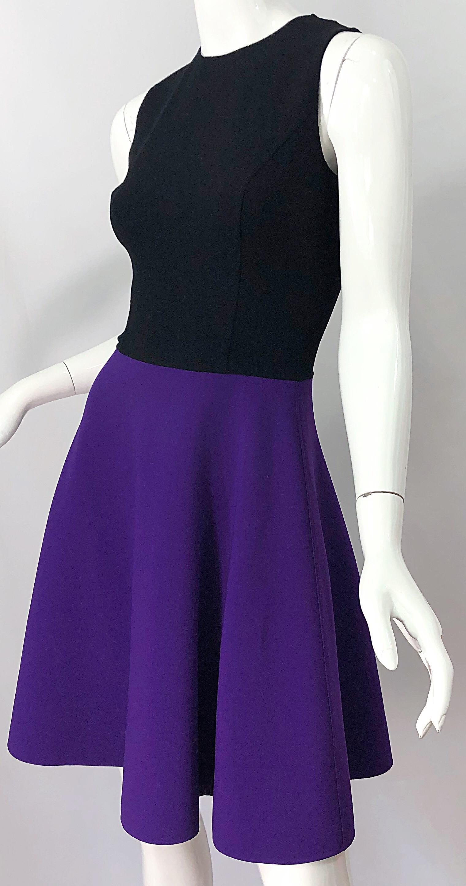 Women's or Men's Michael Kors Collection Size 2 / 4 Purple + Black Color Block Sleeveles Dress For Sale