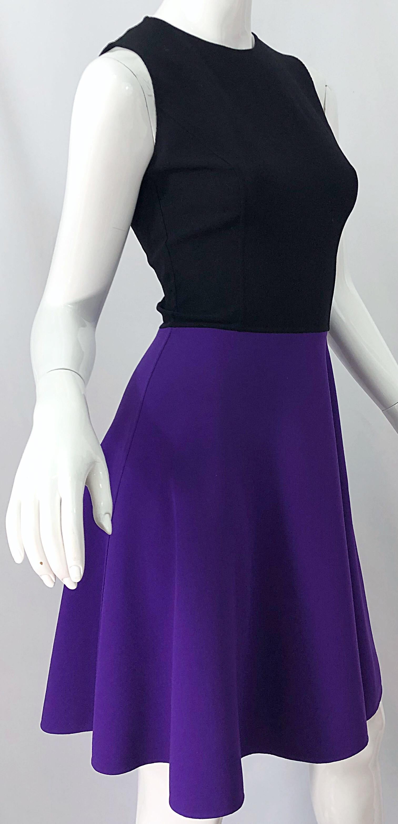Michael Kors Collection Size 2 / 4 Purple + Black Color Block Sleeveles Dress For Sale 1
