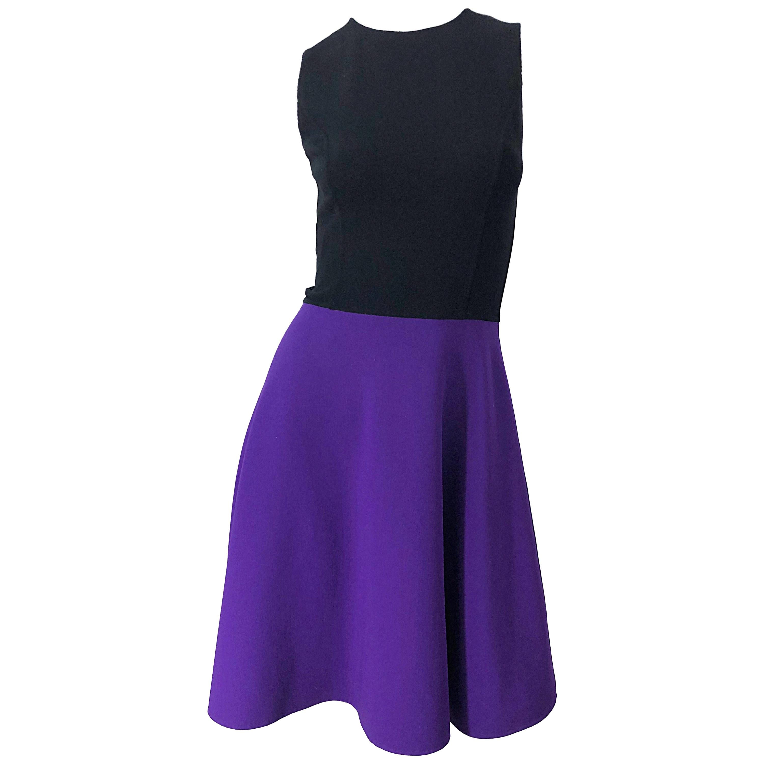 Michael Kors Collection Size 2 / 4 Purple + Black Color Block Sleeveles Dress For Sale