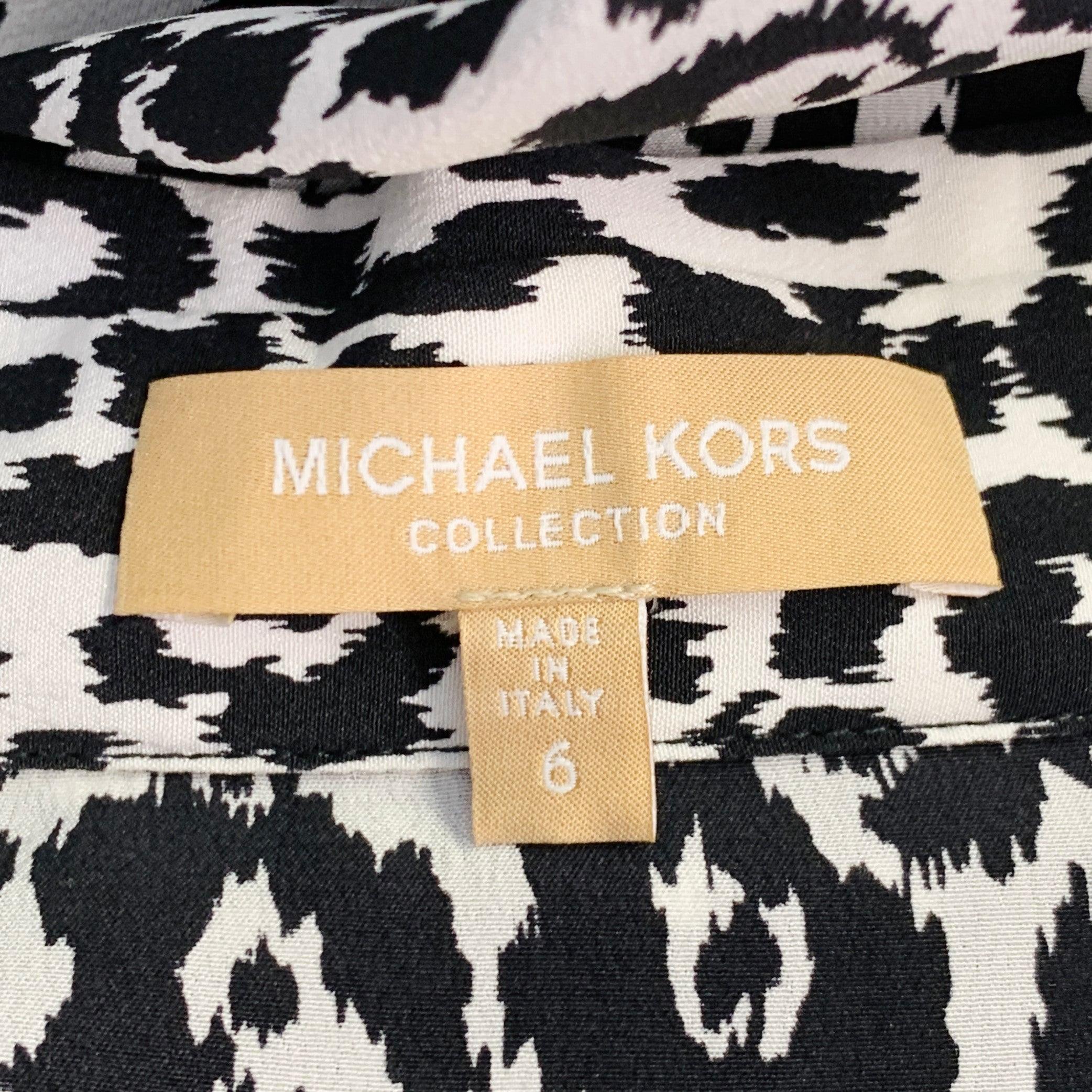 Michael Kors COLLECTION Taglia 6 Camicetta a maniche lunghe in seta bianca e nera con stampa di animali e farfalle in vendita 1