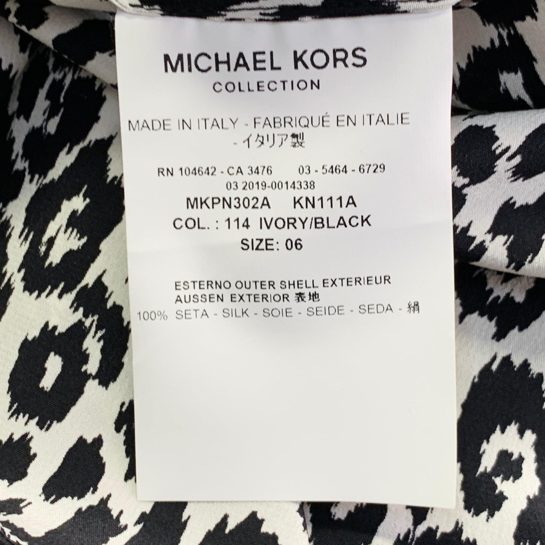 Michael Kors COLLECTION Taglia 6 Camicetta a maniche lunghe in seta bianca e nera con stampa di animali e farfalle in vendita 2