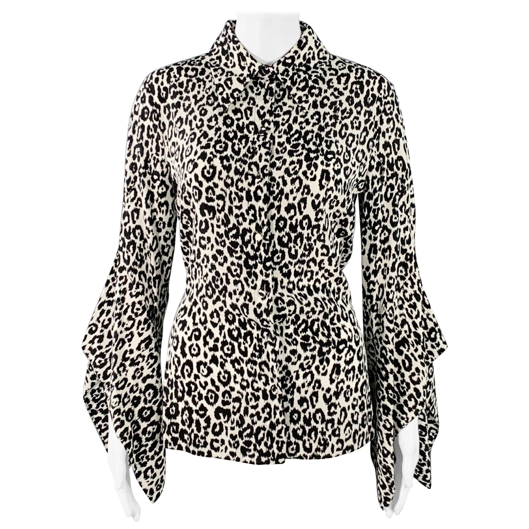 MICHAEL KORS COLLECTION Größe 6 Schwarz Weiß Seide Tierdruck Schmetterling Ärmel Langarm Bluse