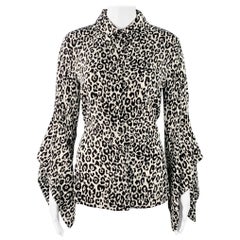 MICHAEL KORS COLLECTION Größe 6 Schwarz Weiß Seide Tierdruck Schmetterling Ärmel Langarm Bluse