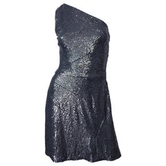 Michael Kors Collection $2, 798 Size 6 Gunmetal Grey Sequined One Shoulder Dress