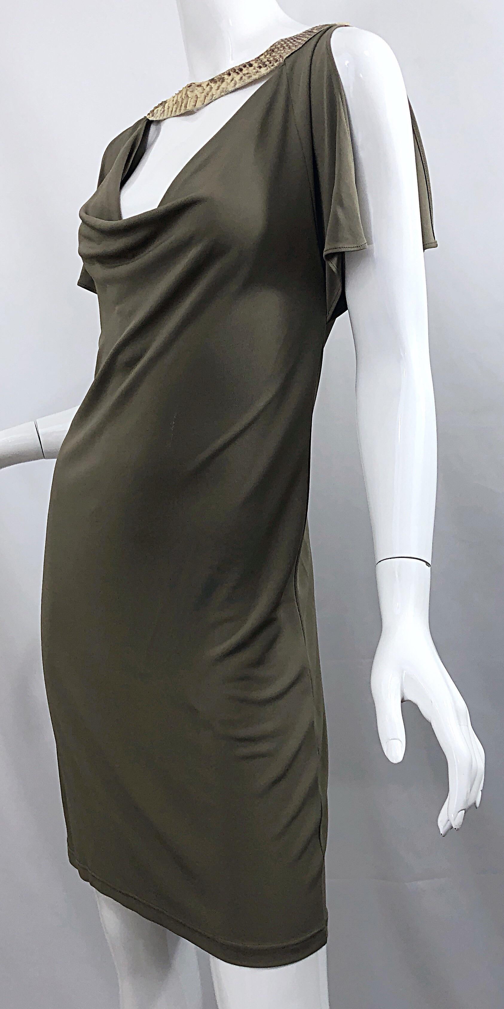 Black Michael Kors Collection Size 6 Taupe Rayon Jersey + Python Cold Shoulder Dress For Sale
