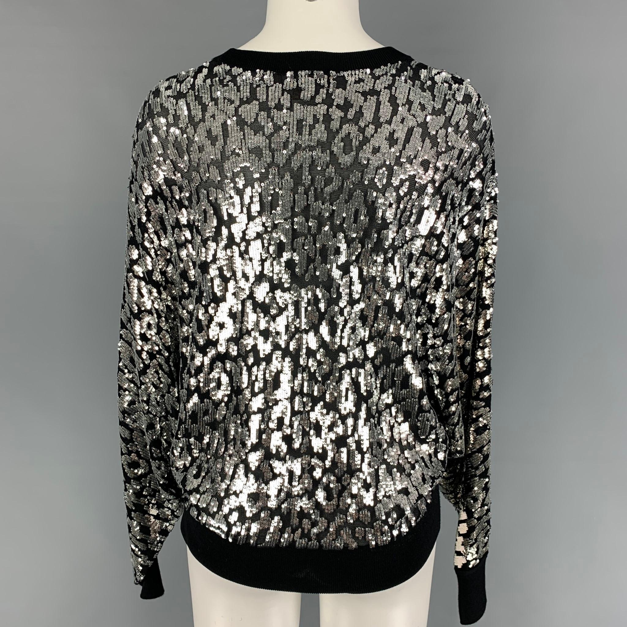 MICHAEL KORS COLLECTION Size M Black Silver Viscose Sequined Pullover In Excellent Condition In San Francisco, CA