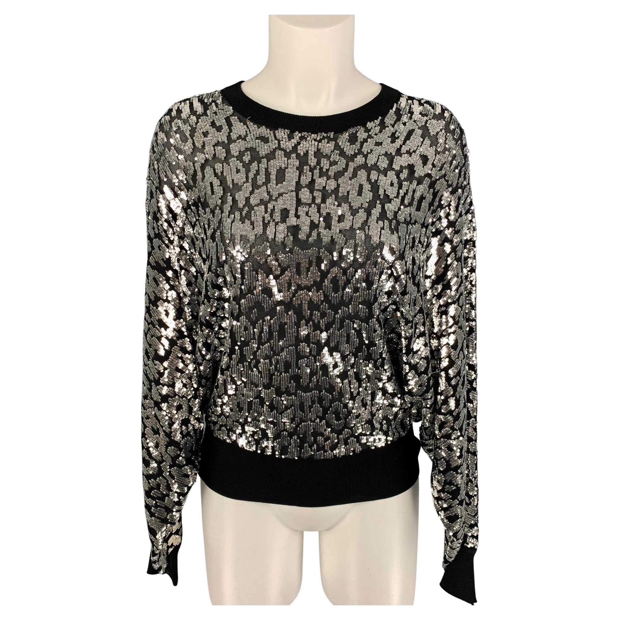 MICHAEL KORS COLLECTION Size M Black Silver Viscose Sequined Pullover