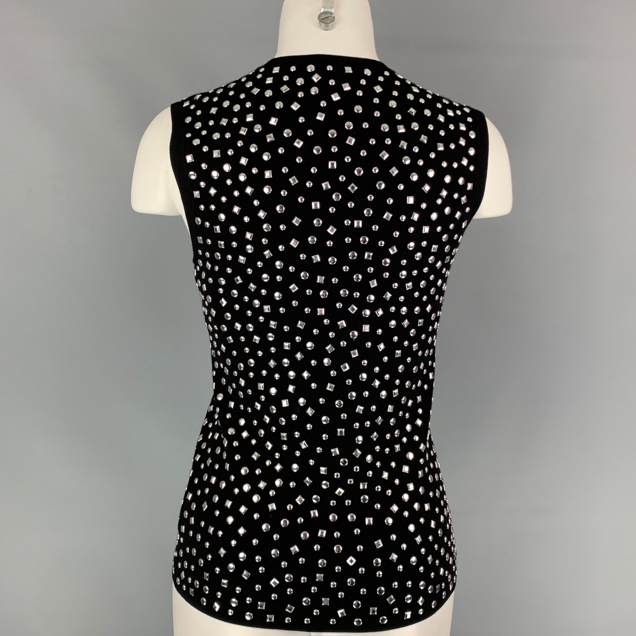 MICHAEL KORS COLLECTION Size M Black Viscose Blend Studded Dress Top In Excellent Condition In San Francisco, CA