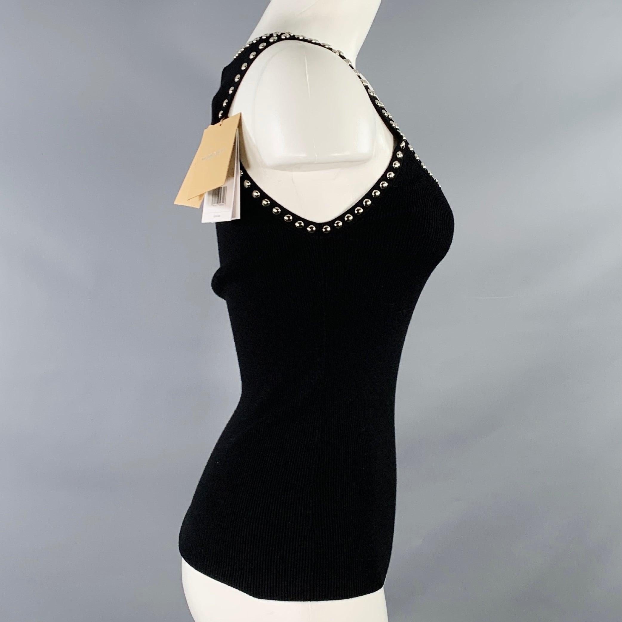 MICHAEL KORS COLLECTION Size S Black Silver Viscose Blend Rib Knit Studded Tank Casual Top In Excellent Condition For Sale In San Francisco, CA