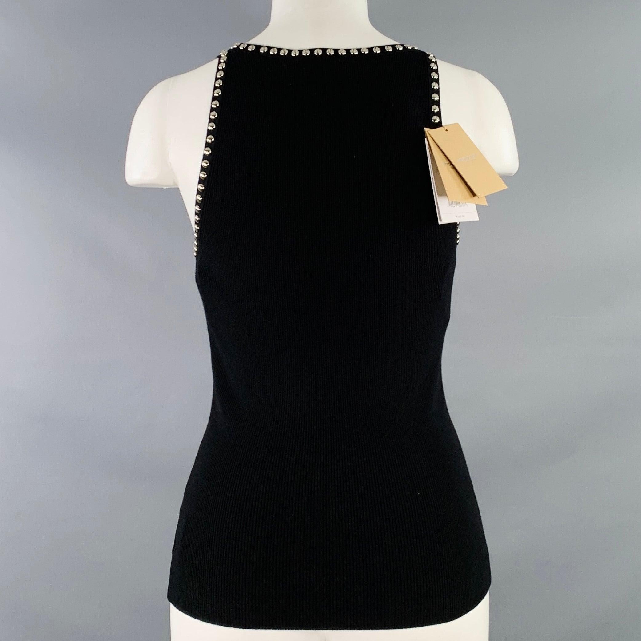 Women's MICHAEL KORS COLLECTION Size S Black Silver Viscose Blend Rib Knit Studded Tank Casual Top For Sale