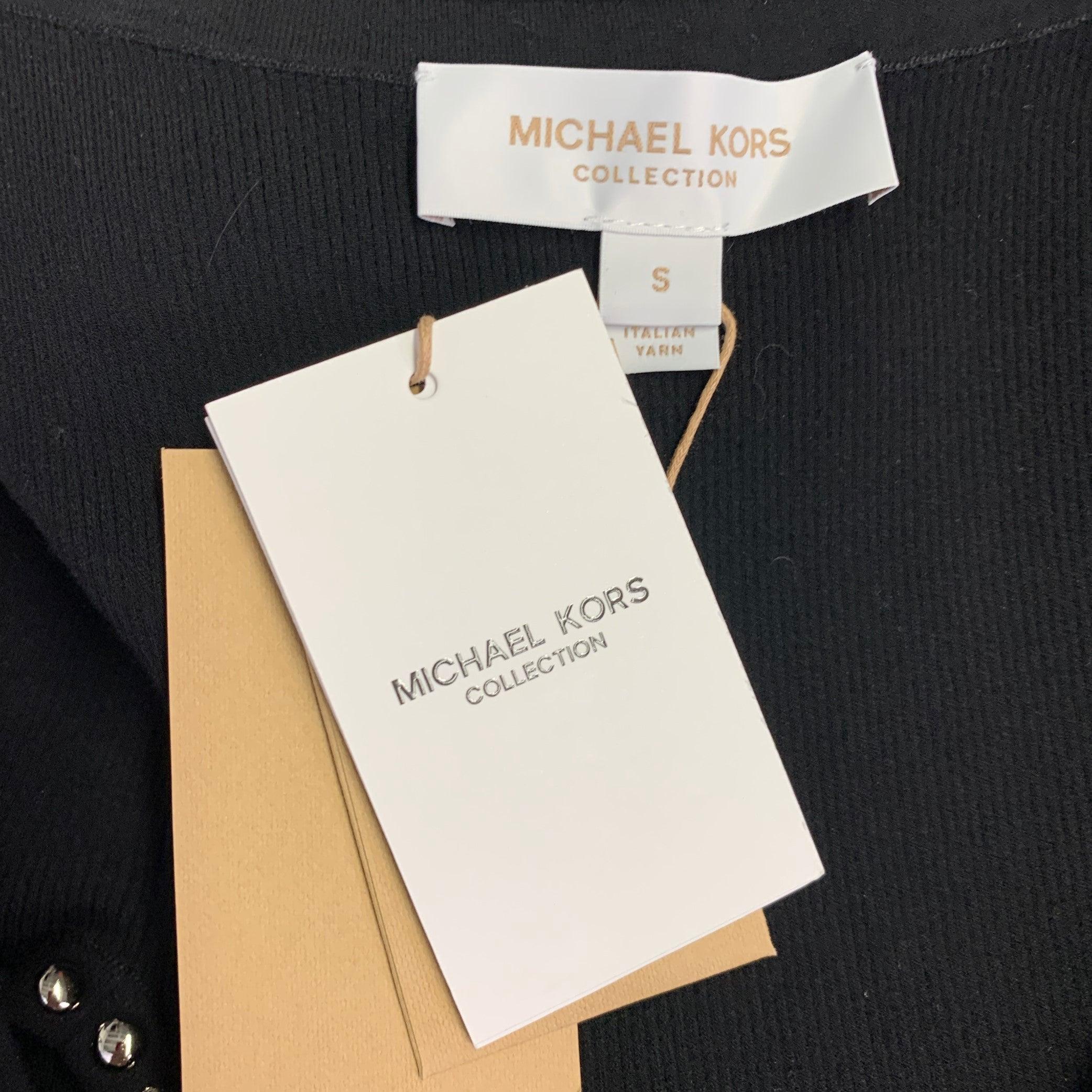 MICHAEL KORS COLLECTION Size S Black Silver Viscose Blend Rib Knit Studded Tank Casual Top For Sale 1